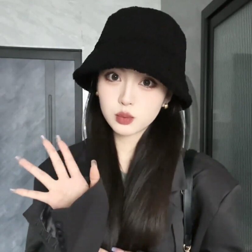 大头围渔夫帽子女款2025新款秋冬季时尚潮流黑色显脸小毛绒盆帽