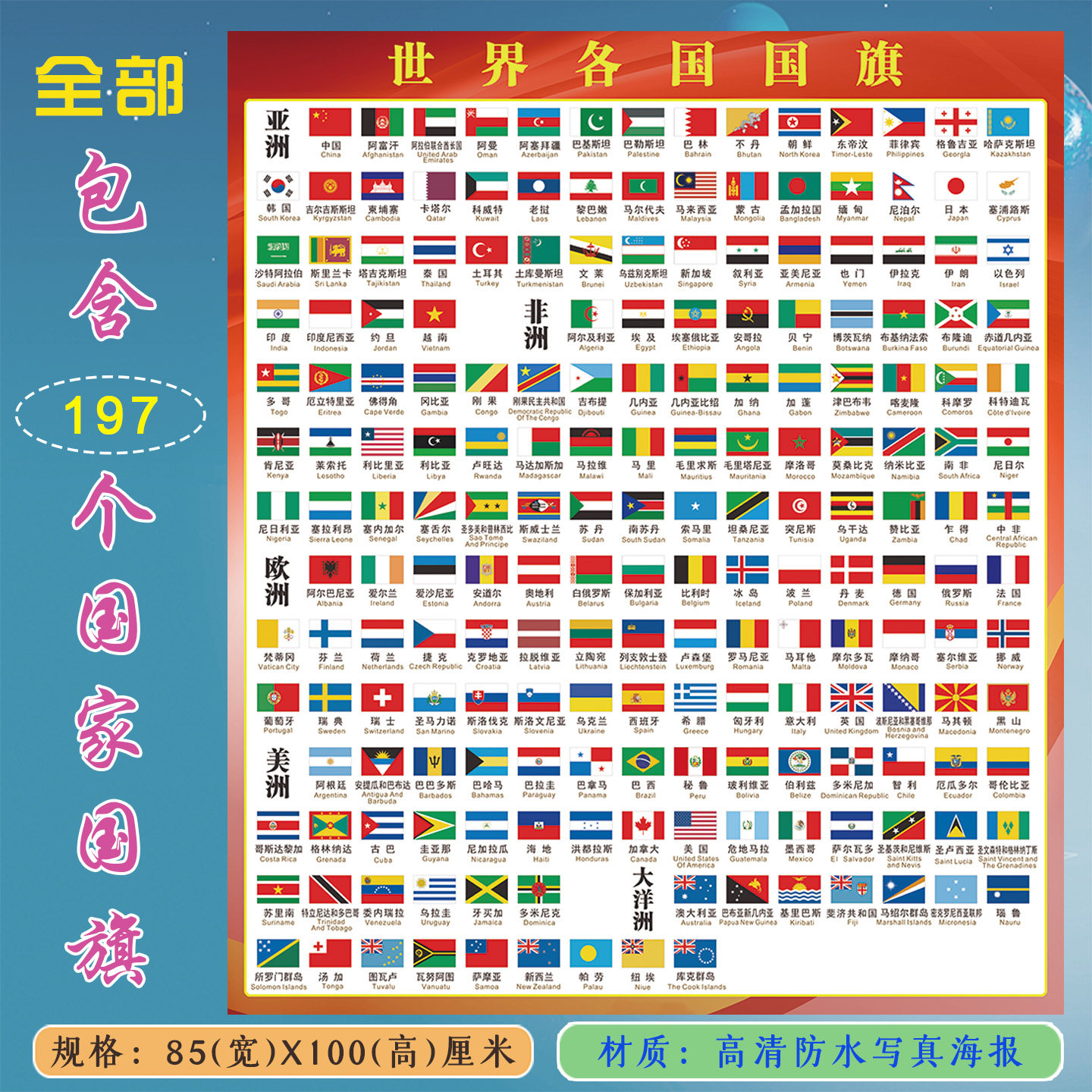 世界各国国旗大全汽车标交通标志天文科普认识小学生贴图墙贴挂图