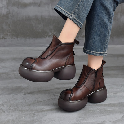 真皮小个子厚底增高7CM马丁靴女