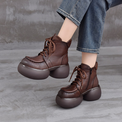 真皮小个子厚底增高7CM马丁靴女