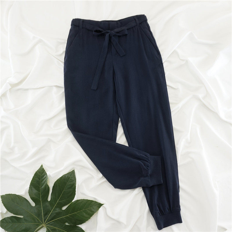 西班牙单 蝴蝶结腰带女士休闲工装裤 新品束口收脚宽松卫裤长裤