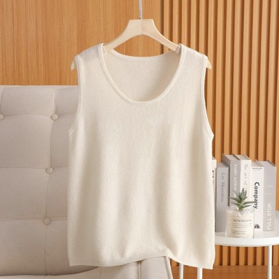 100%纯羊毛背心女圆领针织吊带无袖打底衫短款内搭外穿上衣羊毛衫