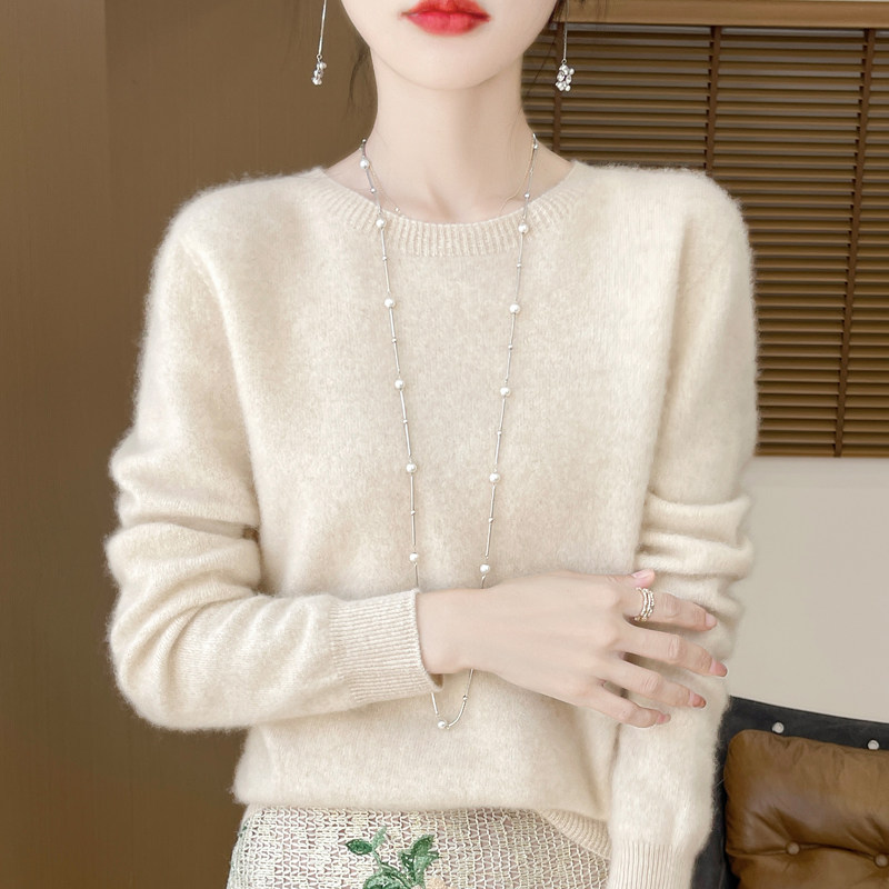 一线成衣100%纯羊毛衫女圆领时尚长袖套头羊绒毛衣秋冬针织打底衫