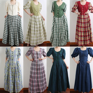 欧美古着vintage巴伐利亚连衣裙套装孤品尖货绑带亚麻背带裙夏L10