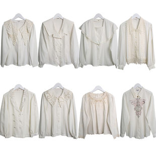 日制古着vintage复古纯色大翻领衬衫孤品尖货港风修身掐腰上衣18