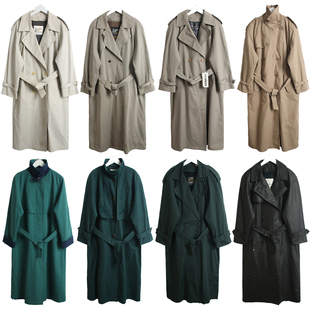 美产古着vintage复古大衣双排扣外套伦敦fog斜纹棉战壕风衣L86