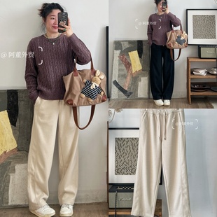 长裤 「阿董外贸」秋冬抽绳款 宽松显瘦直筒桑蚕丝山羊绒针织休闲裤
