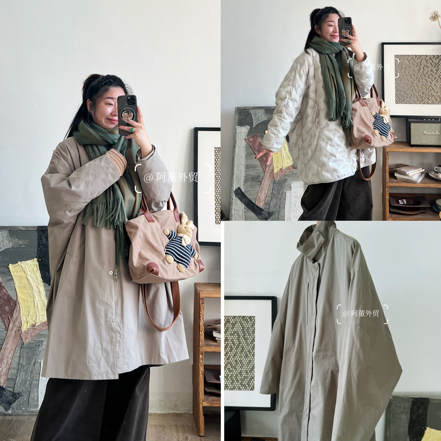 「阿董外贸」气场廓形中长款可脱卸3种穿法95白鹅绒风衣羽绒服冬