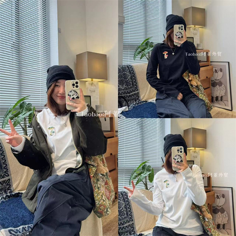 小蘑菇刺绣休闲长袖T恤衫