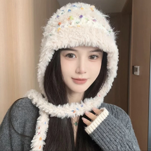 秋冬毛绒针织护耳保暖帽女出游户外显脸小网红编织帽子百搭雷锋帽