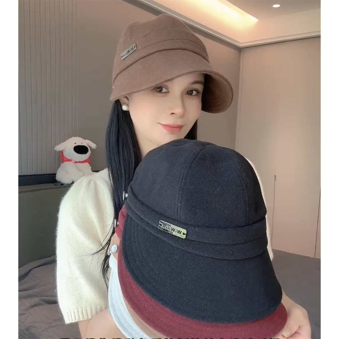 2025秋冬新款宽檐可挂口罩鸭舌帽女韩版户外保暖显脸小休闲百搭潮