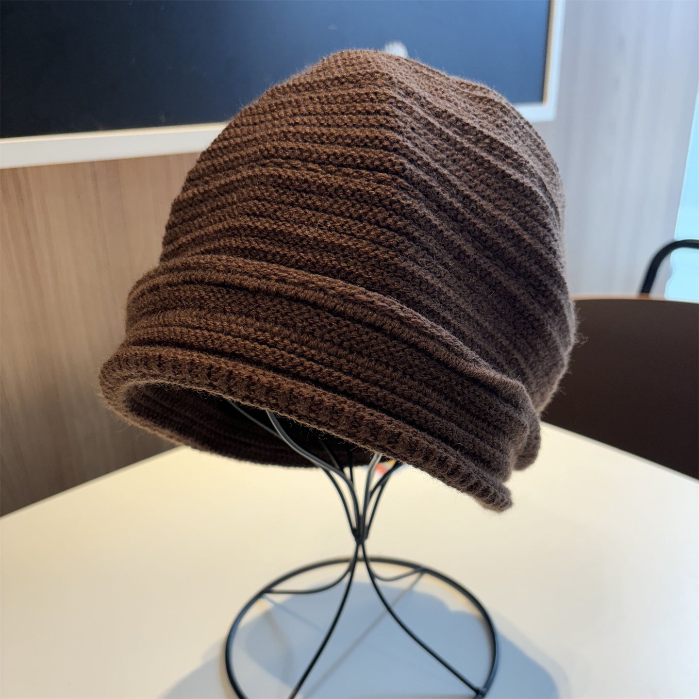 秋冬新款褶皱定型针织堆堆帽百搭