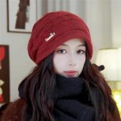 2024秋冬新款 卷边针织堆堆帽女加绒保暖洋气大头围包头帽时尚 百搭