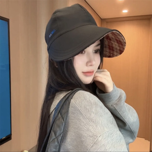2025春夏新款韩版格纹双面戴鸭舌帽女户外宽檐遮阳简约防晒渔夫帽