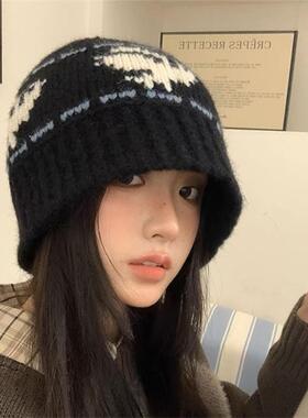 秋冬逛街显脸小复古休闲针织帽女