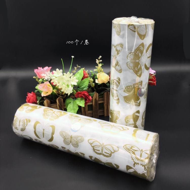 新款蝴蝶袋14丝加厚新品方便连卷服装袋精品袋手提袋塑料袋卷筒袋