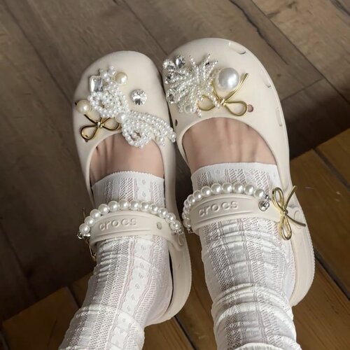 重工珍珠蝴蝶结crocs鞋扣
