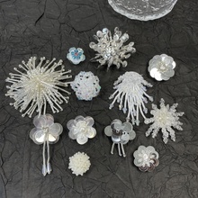 现货heavenlyjelly果冻鞋配饰洞洞鞋花透明水晶鞋亮片鞋扣银色系