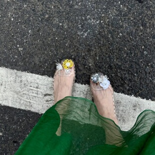 heavenlyjelly韩版透明鞋配饰水晶洞洞鞋重工立体鞋花可拆卸鞋扣