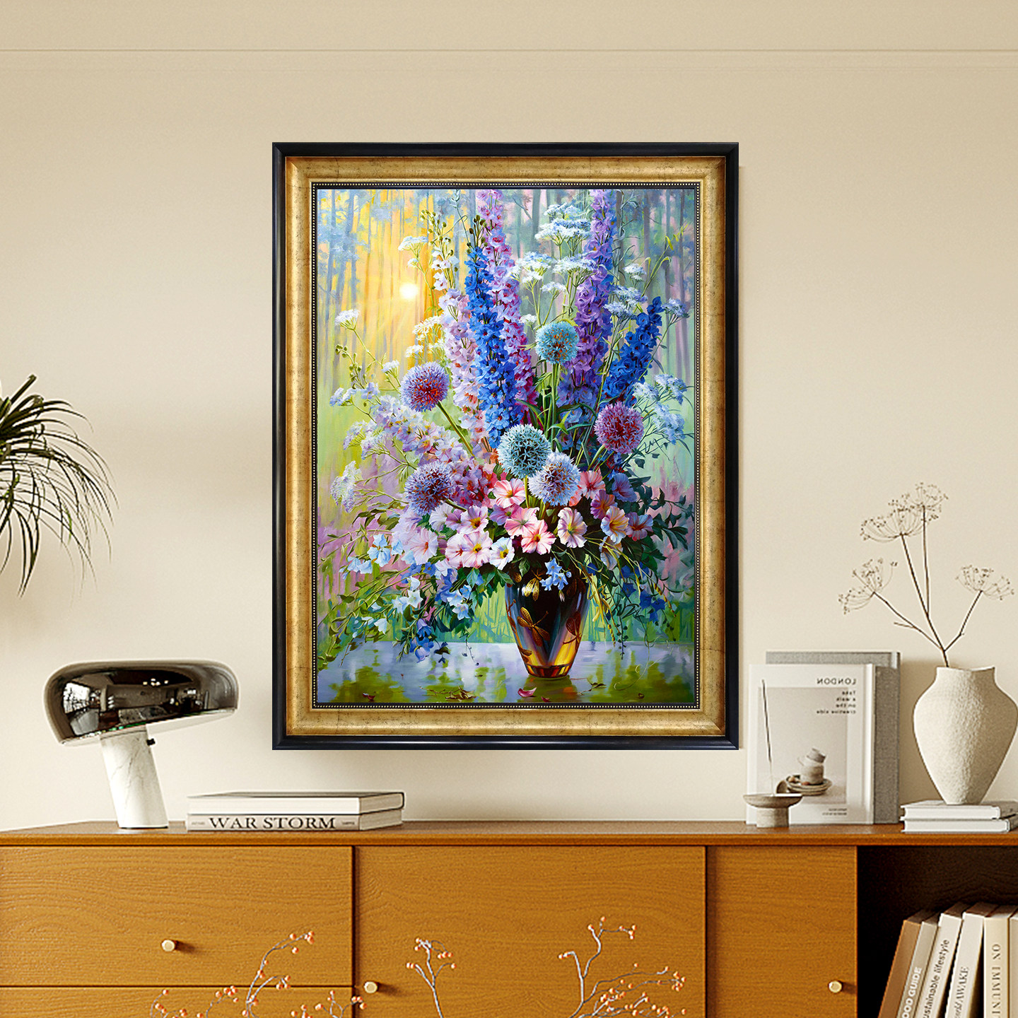 绣球花 俄罗斯式纯手绘油画现代简约美式餐厅卧室玄关花卉装饰画