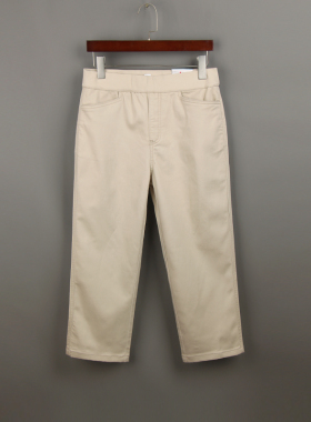 春夏78分米白色休闲裤女 外单200斤大码高腰弹力显瘦宽松直筒中裤