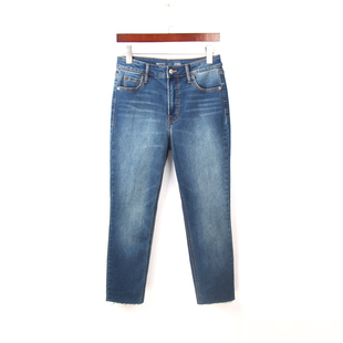 女2024春款 高腰牛仔裤 外贸原单200斤弹力显瘦胖mm长 品质9分裤 大码