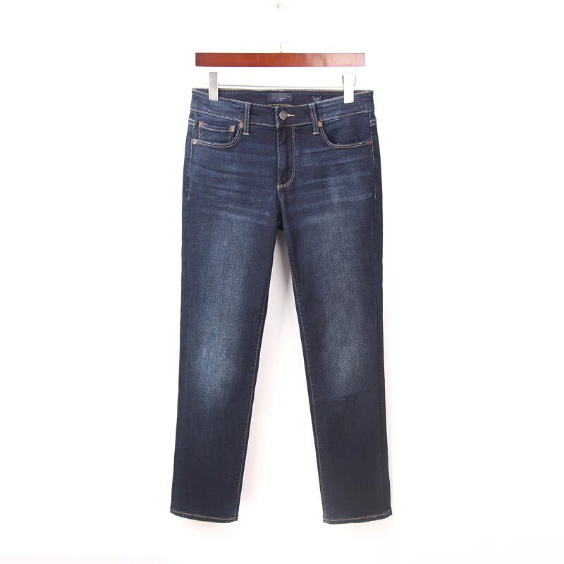 2024春秋深蓝色直筒牛仔裤女