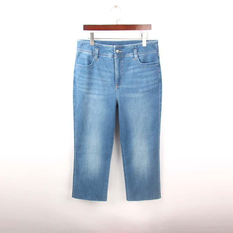 2024夏季新款89分牛仔裤女 外单大码高腰弹力显瘦小个子直筒9分裤