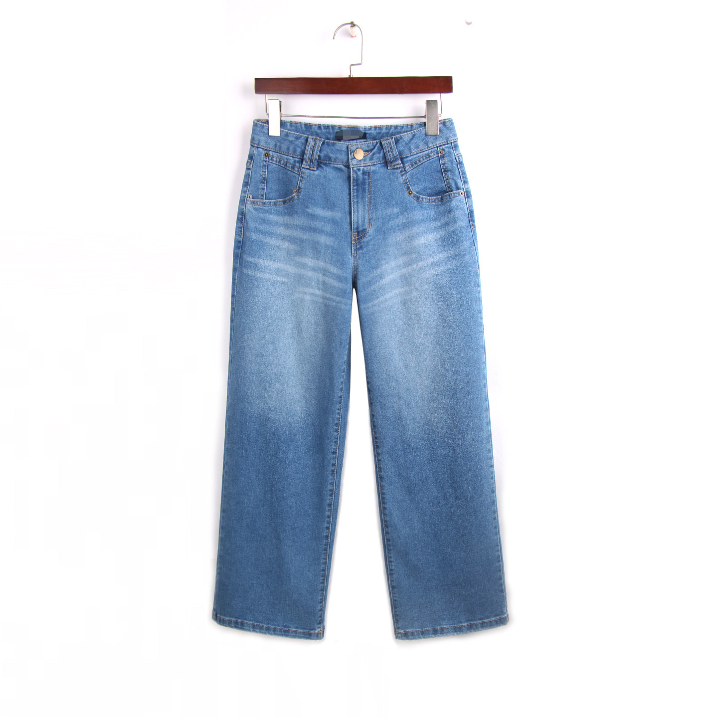 9分阔腿牛仔裤女 春季款蓝色直筒宽松高腰显瘦大码胖mm窄版直筒裤