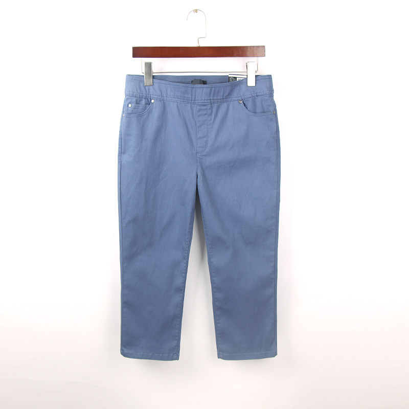 春夏糖果色78分松紧腰休闲牛仔裤女 外单200斤大码高腰弹力中裤