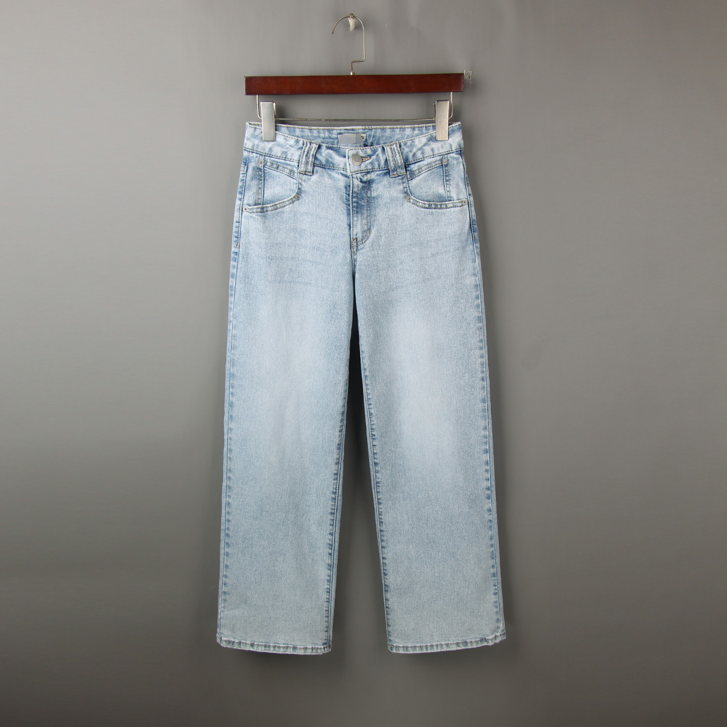 9分阔腿牛仔裤女 春季淡蓝色直筒宽松高腰显瘦大码胖mm窄版直筒裤