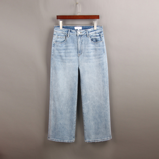 高腰弹力显瘦9分裤 女外单200斤大码 宽松阔腿直筒牛仔裤 2024春新款