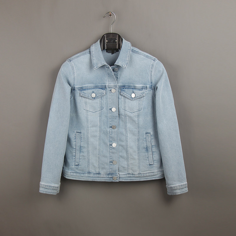 秋新款复古洗水浅蓝色牛仔外套女