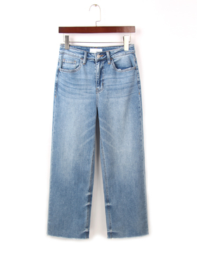 春季新款9分阔腿牛仔裤女外单大码小个子宽松弹力显瘦毛边牛仔裤