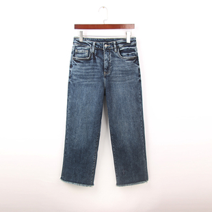 新款 高腰弹力显瘦毛边小个子9分裤 宽松直筒牛仔裤 外单大码 女 春季
