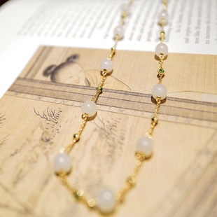 玉真|和田玉珠串项链|华裔千金系列|原创设计|锦灰