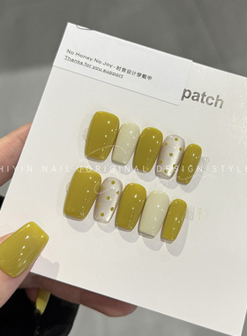纯手工豆沙绿波点猫眼穿戴甲可拆卸假甲片夏日显白清新中方美甲