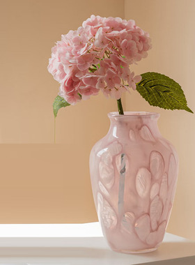 云雾粉琉璃花瓶中古风摆件客厅玄关插花餐桌水培鲜花玻璃花器