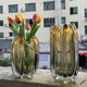 轻奢琥珀双拼色琉璃花瓶客厅水培摆件干花厚重玻璃餐桌家居简约花
