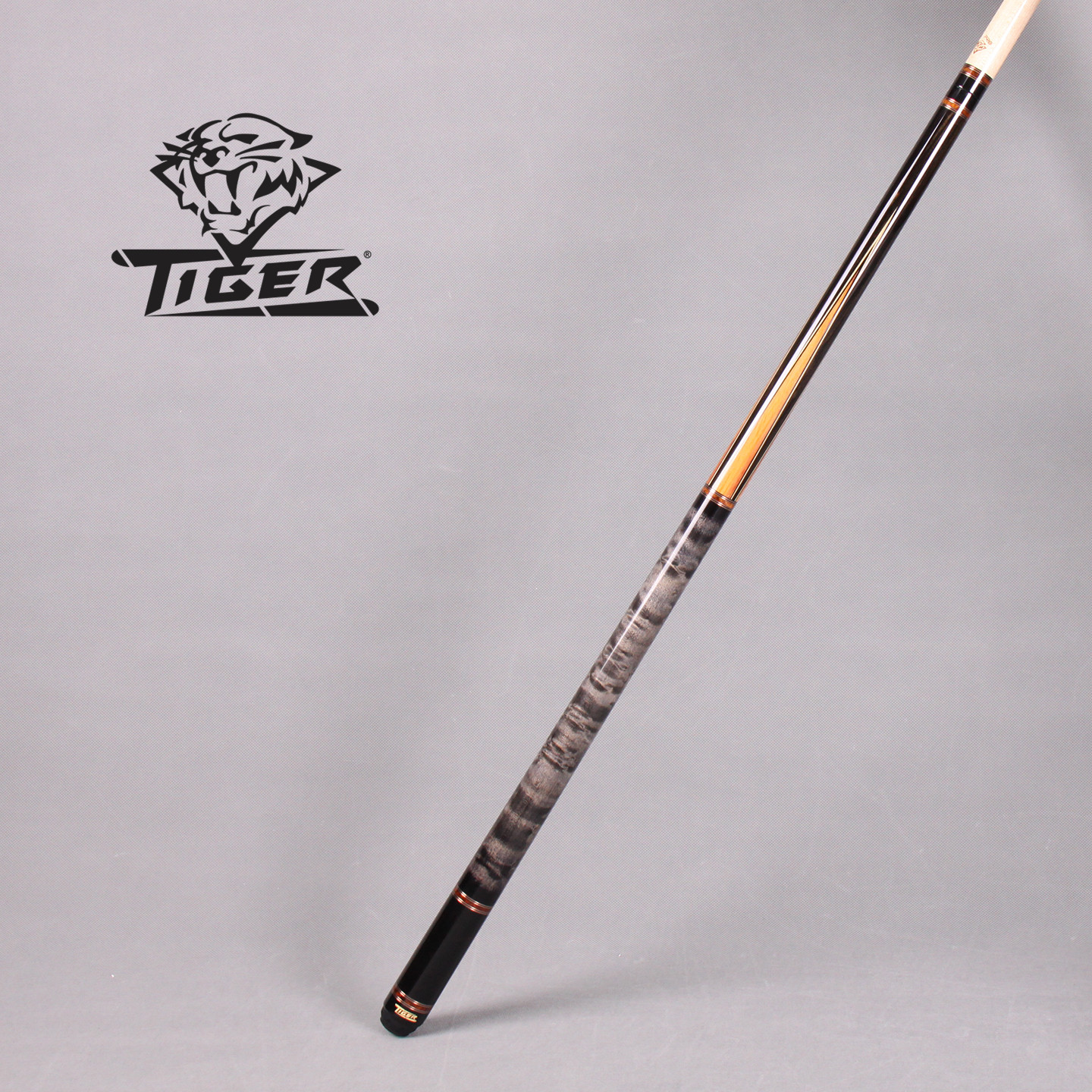 台球杆12mm美国TIGER炽虎牌LX-3光把黑檀插角中八桌球美式九球杆