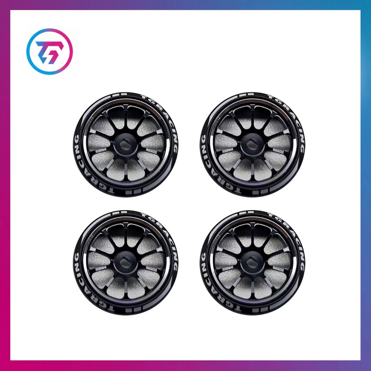 RC蚊车黑色十爪金属22mm轮毂字母TG Racing赛刚微弧胎皮AWD - 实物图