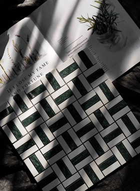 墨绿色白色天然石材马赛克大理石卫生间浴室客厅厨房阳台亮面瓷砖