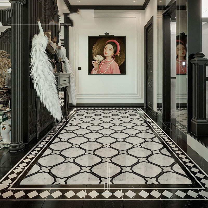 法式装修入户玄关拼花大理石马赛克石材水刀酒店地面卫生间瓷砖