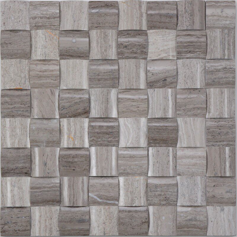 灰色大理石马赛克墙贴天然石材灰木纹拱形面包砖背景墙吧台卫生间