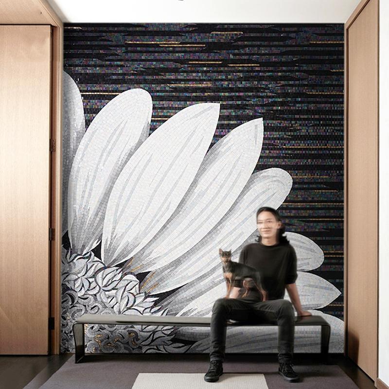 简约现代向日葵玻璃精剪画马赛克背景墙玄关拼花拼图瓷砖客厅壁画