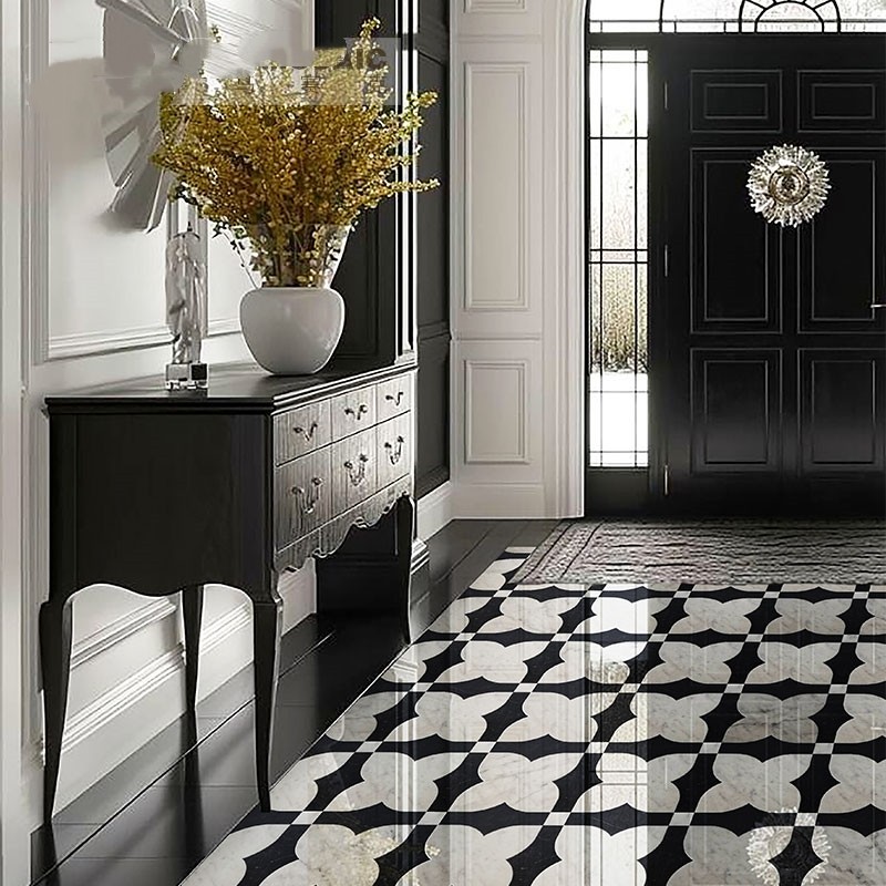 法式风别墅装修卫生间瓷砖大理石马赛克石材水刀拼花玄关酒店地面