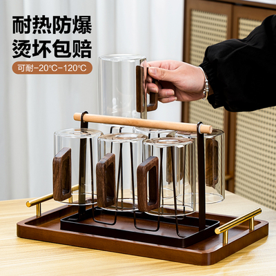耐高温胡桃木柄高硼硅玻璃杯