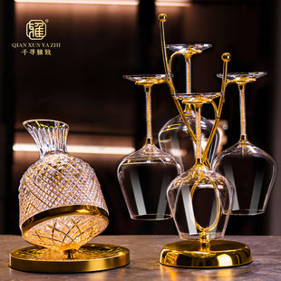 高颜值红酒杯套装家用客厅轻奢高级感水晶玻璃高脚杯4挂简约杯架