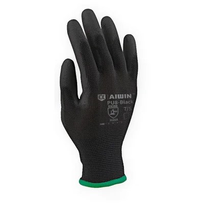 AIWIN 涤纶黑PU手套(掌浸) PU8-Black 黑色 PU掌部涂层