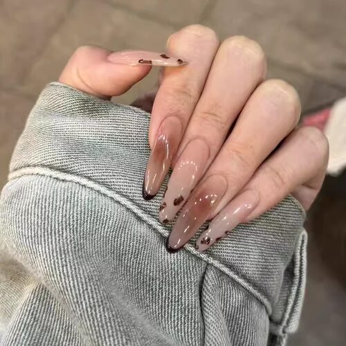 手工黑咖豹纹高级感长款美甲